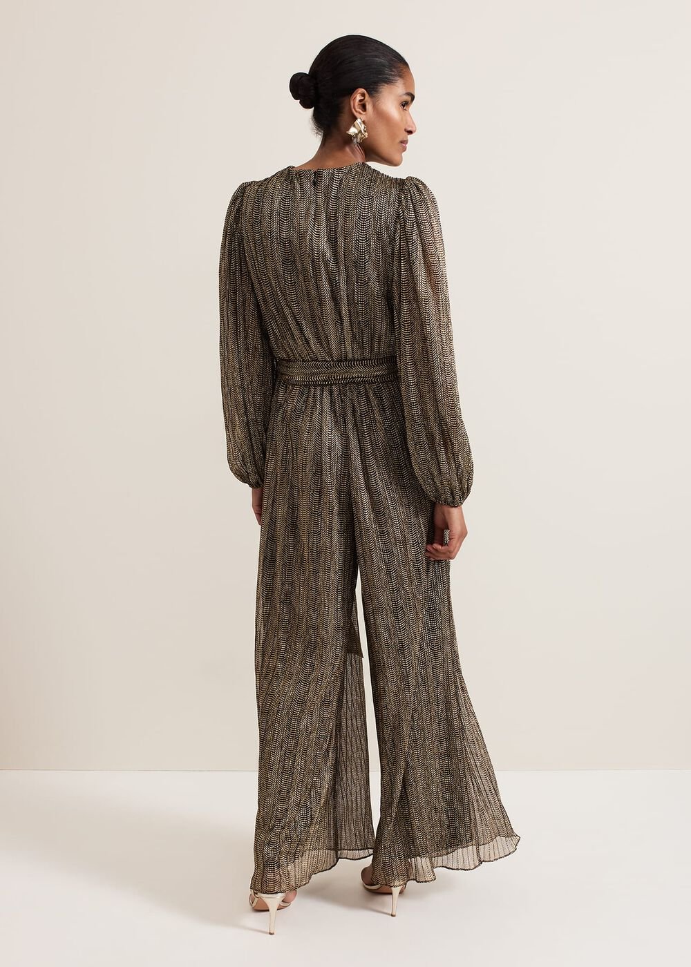 Alli Gold Textured Jumpsuit Gold