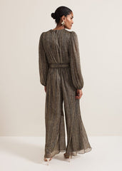 Alli Gold Textured Jumpsuit Gold