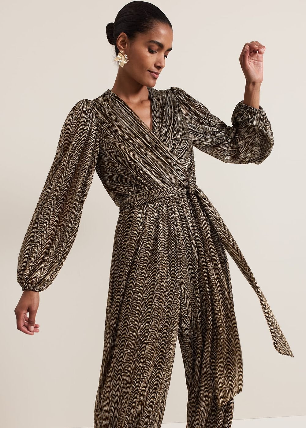 Alli Gold Textured Jumpsuit Gold