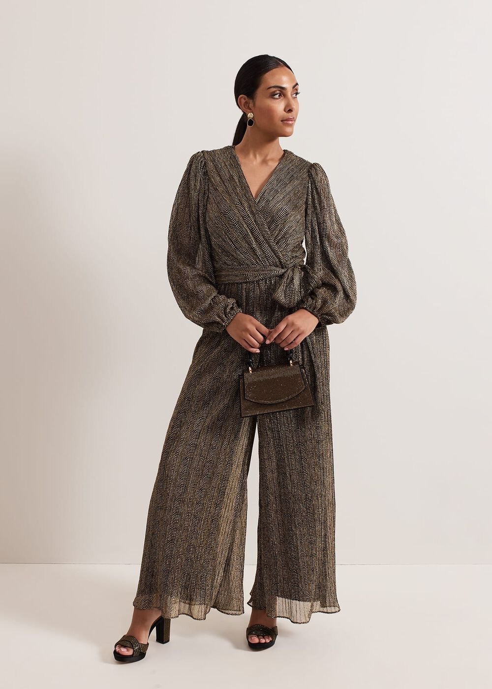 Petite Alli Gold Textured Jumpsuit Gold