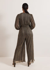 Petite Alli Gold Textured Jumpsuit Gold