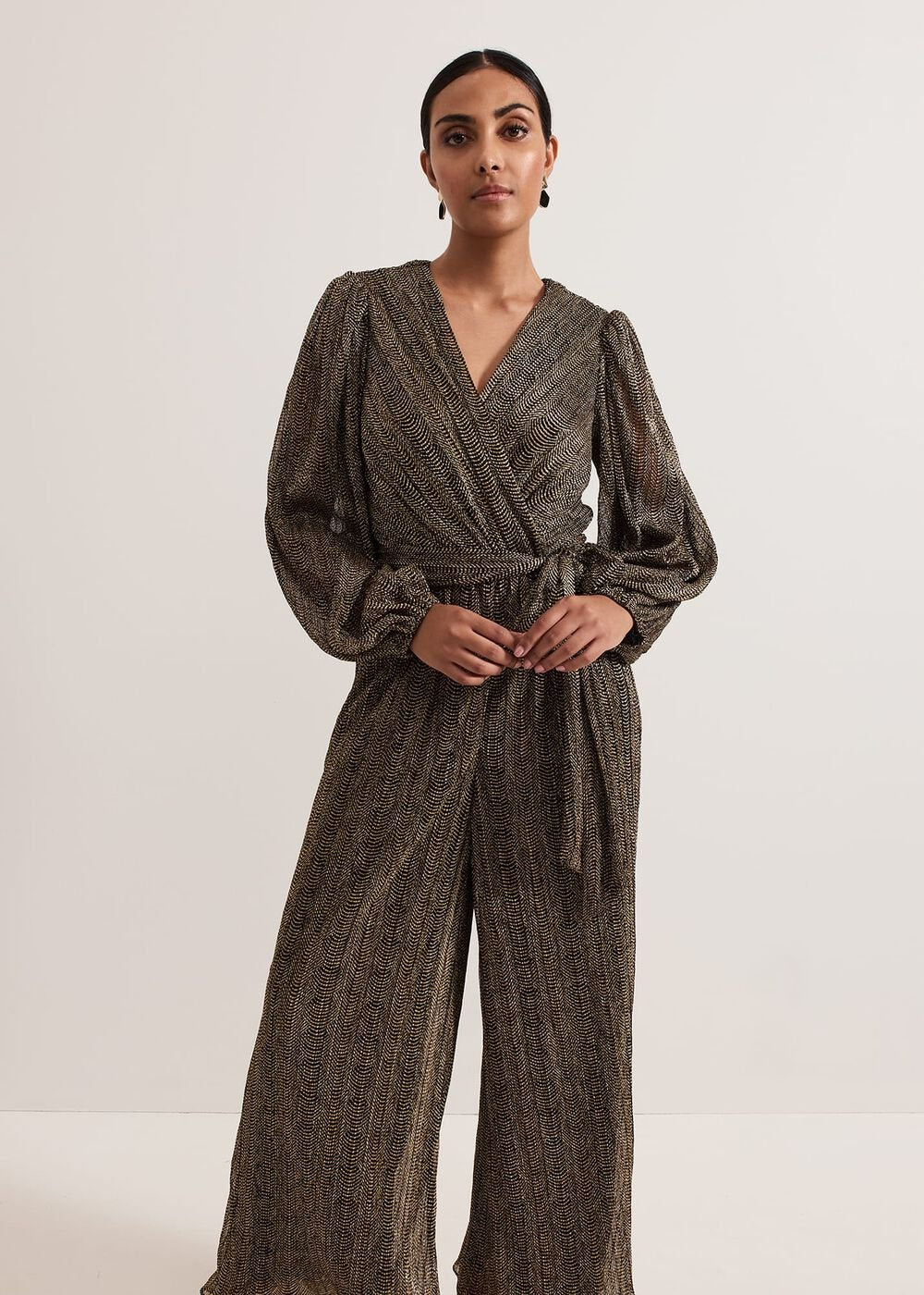 Petite Alli Gold Textured Jumpsuit Gold