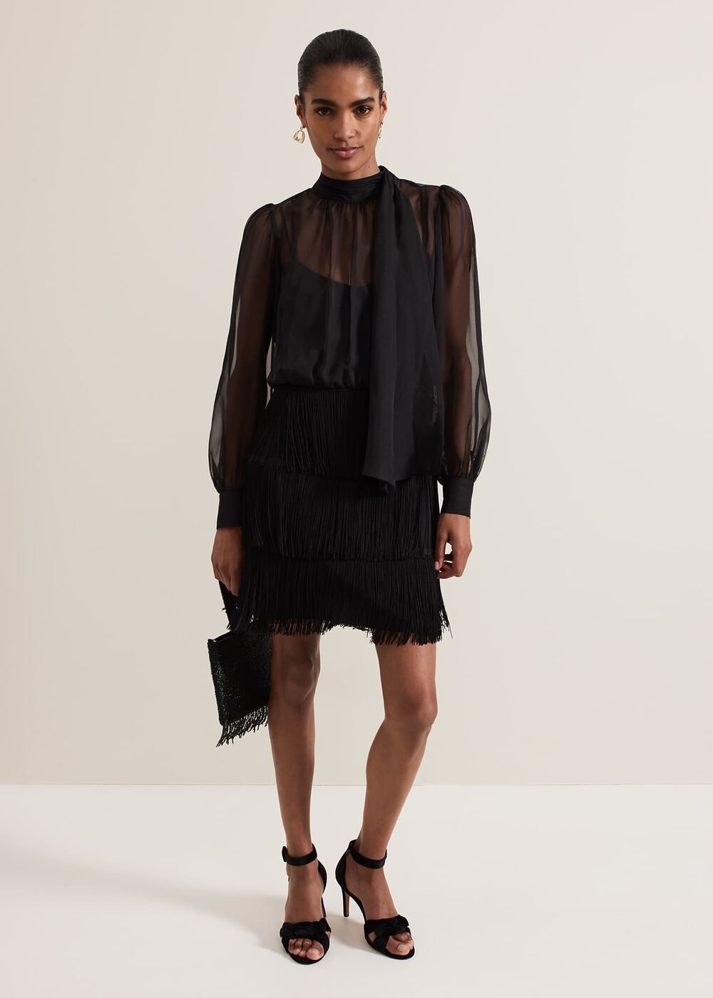 Felicity Black Fringe Skirt Dress Black