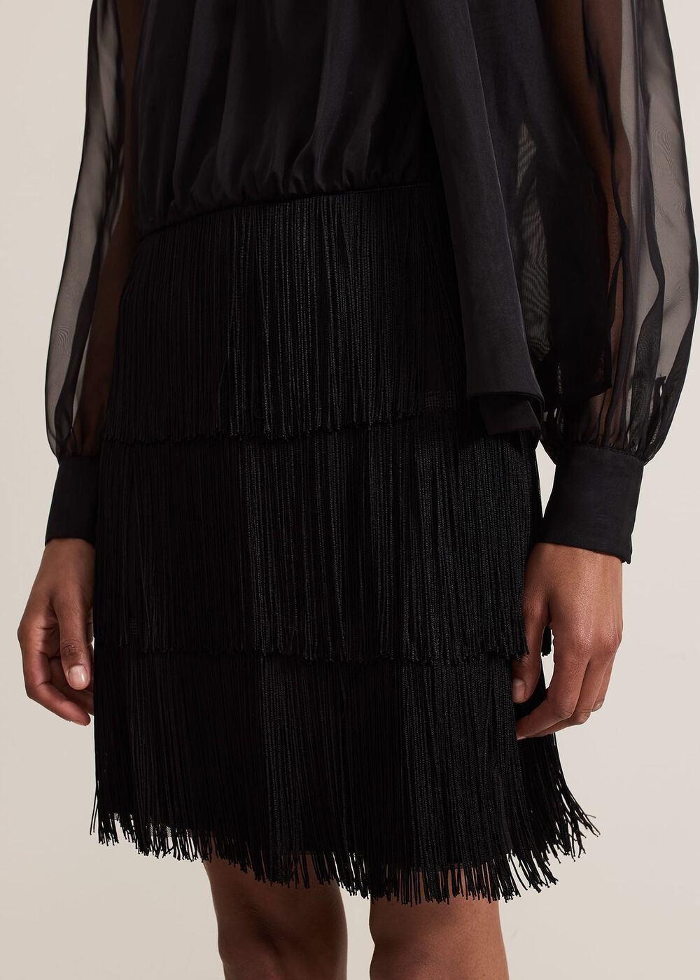 Felicity Black Fringe Skirt Dress Black
