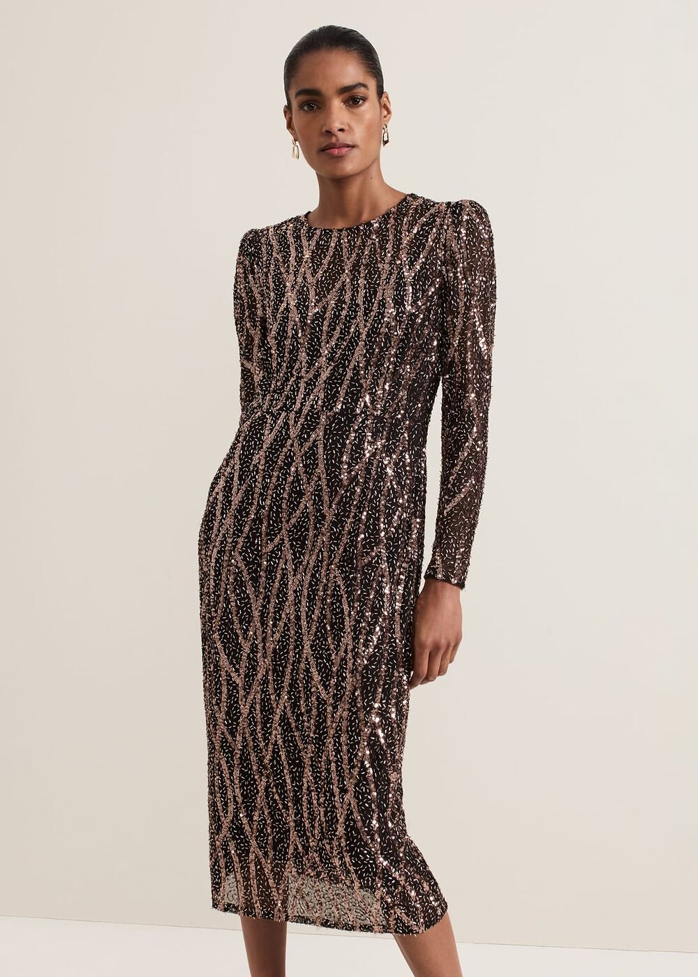 Kaleigh Sequin Midi Dress Black/Multi