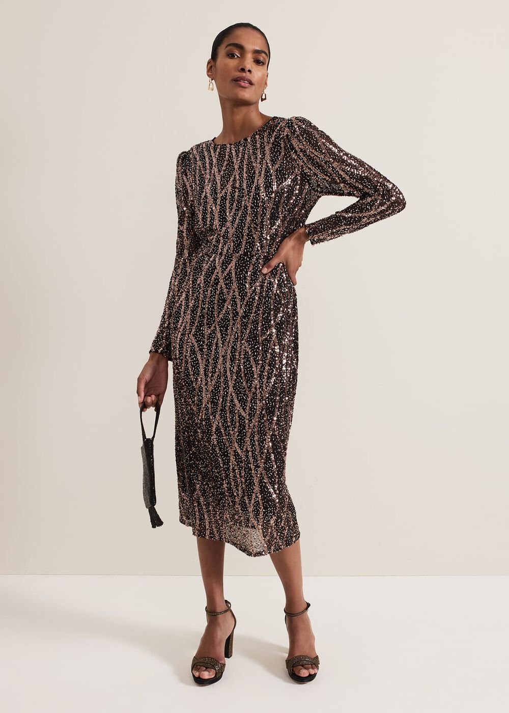 Kaleigh Sequin Midi Dress Black/Multi