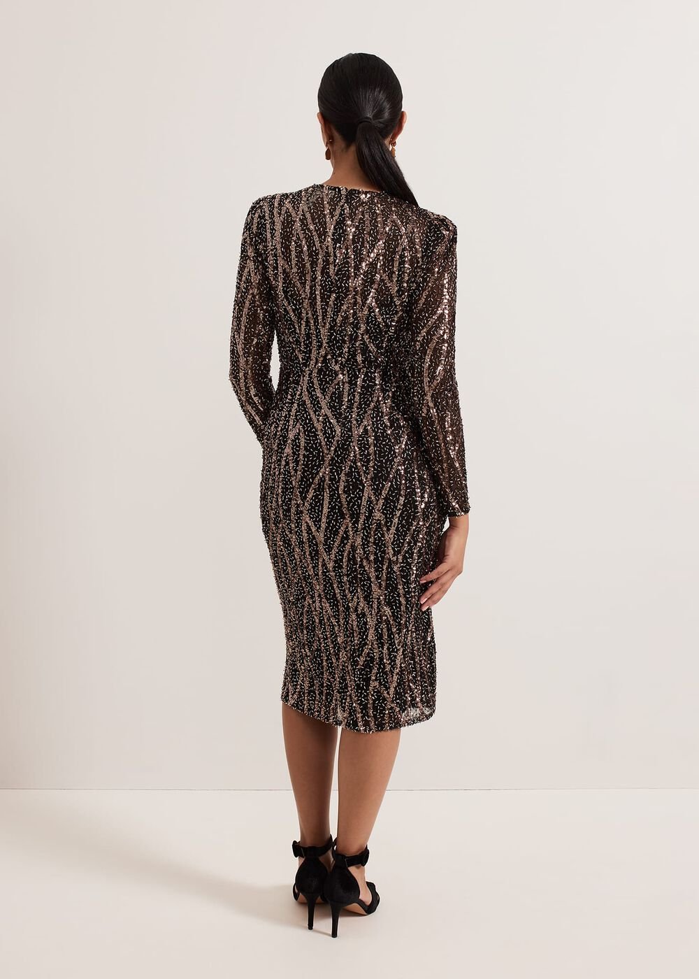 Petite Kaleigh Sequin Midi Dress Black/Multi