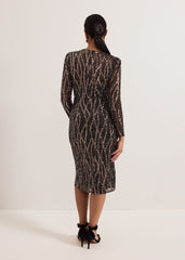 Petite Kaleigh Sequin Midi Dress Black/Multi