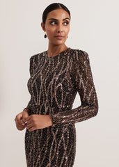 Petite Kaleigh Sequin Midi Dress Black/Multi