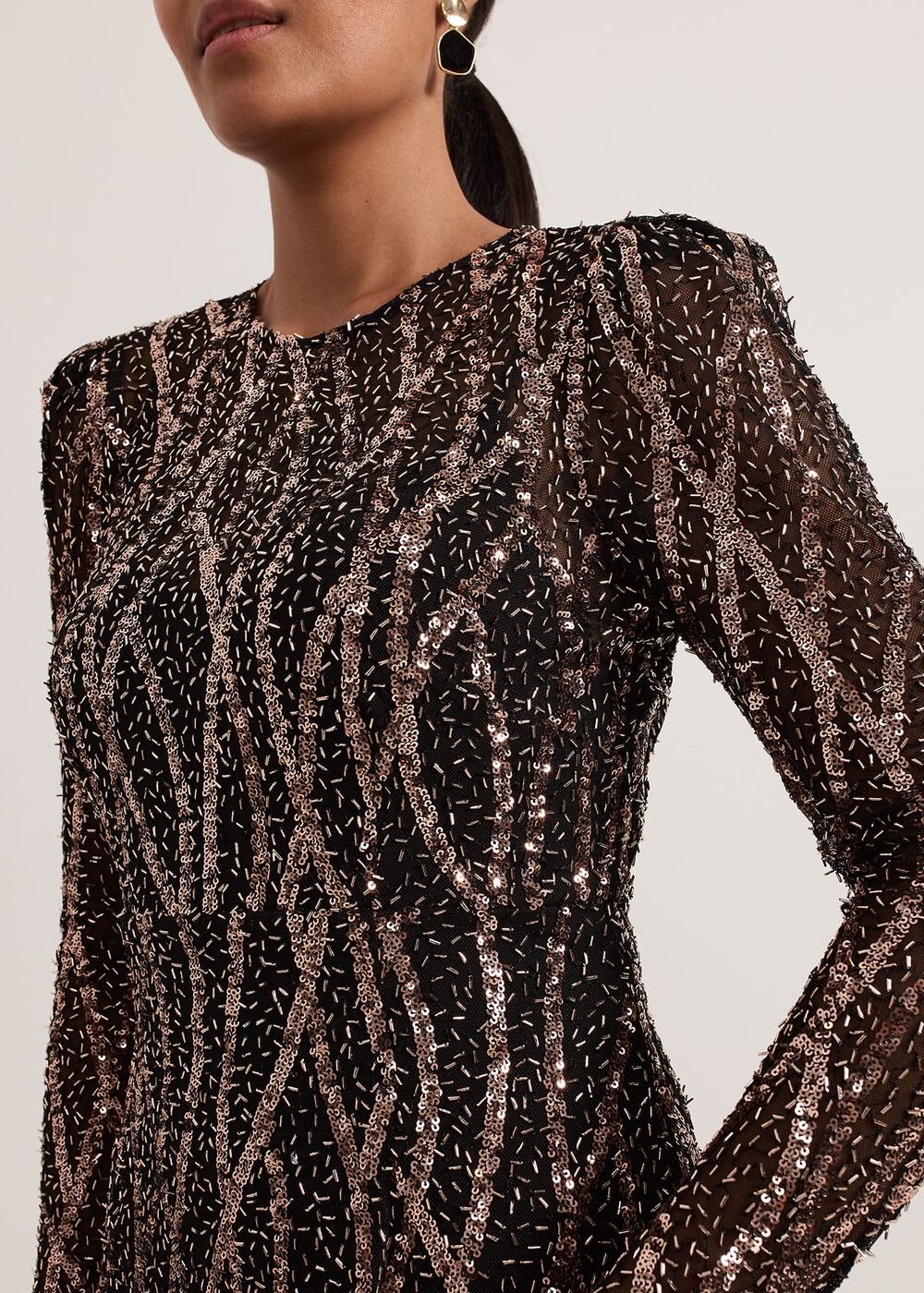 Petite Kaleigh Sequin Midi Dress Black/Multi
