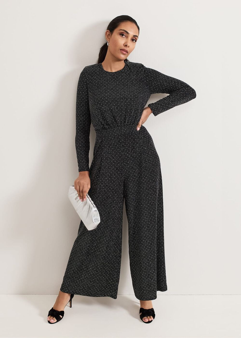 Petite Sasha Black Sparkle Jumpsuit Black