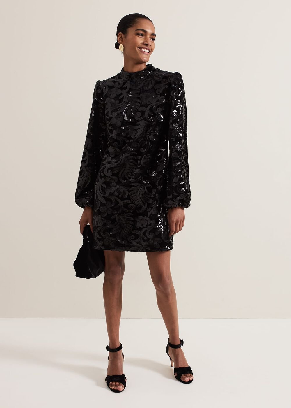 Trudy Black Sequin Velvet Shift Dress Black