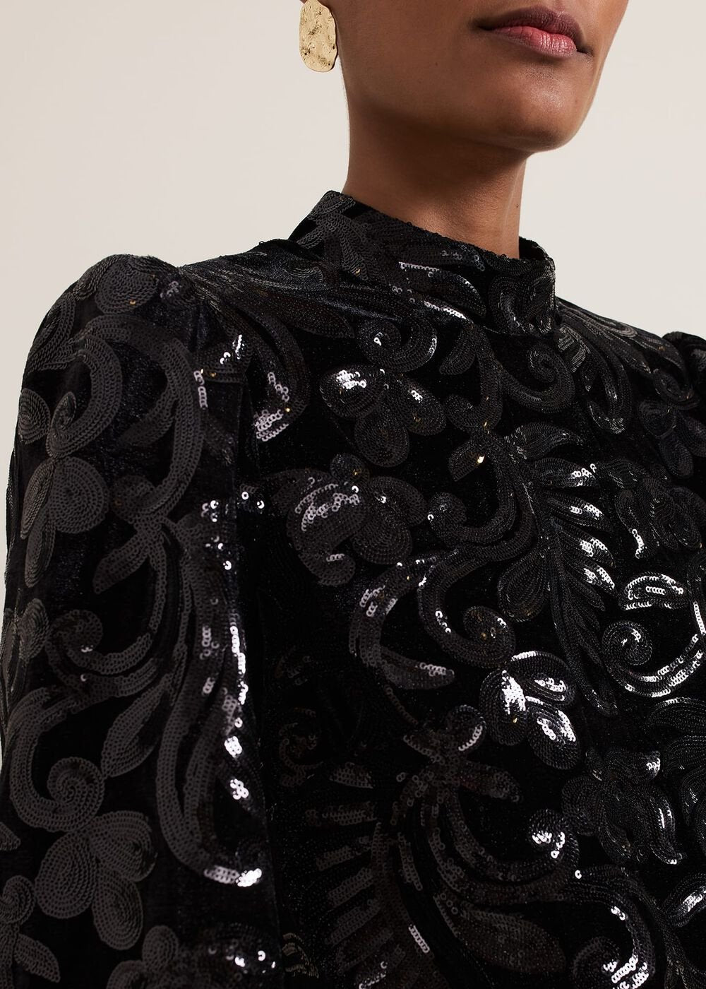 Trudy Black Sequin Velvet Shift Dress Black