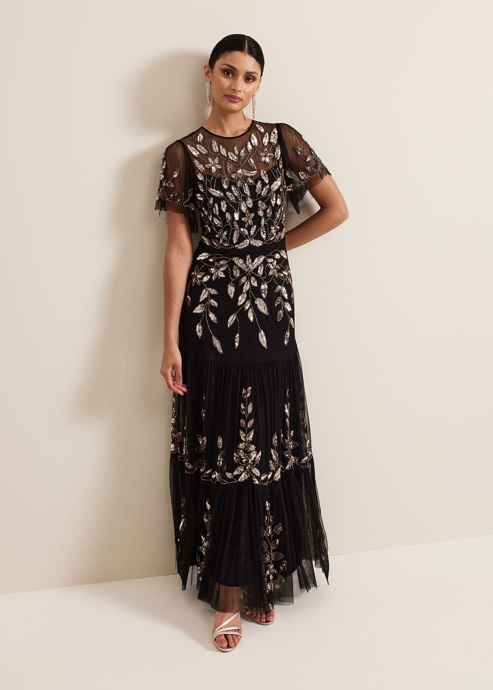 Hilary Black Embellished Midi Dress Black