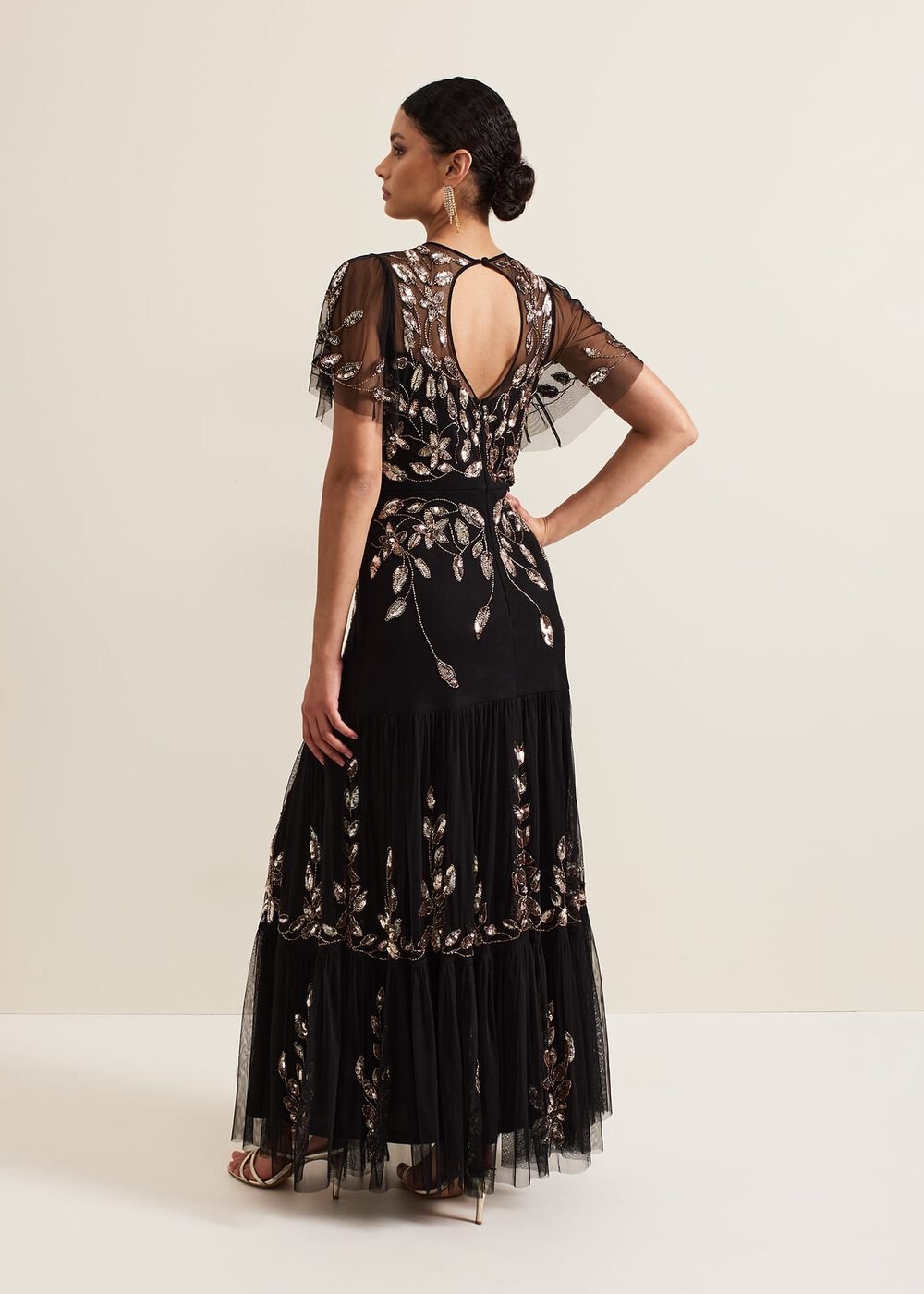 Hilary Black Embellished Midi Dress Black
