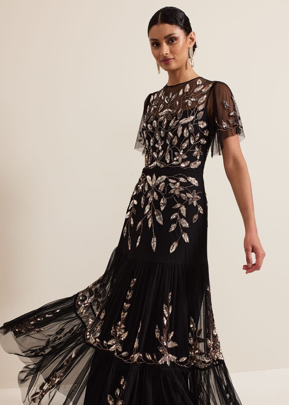 Hilary Black Embellished Midi Dress Black