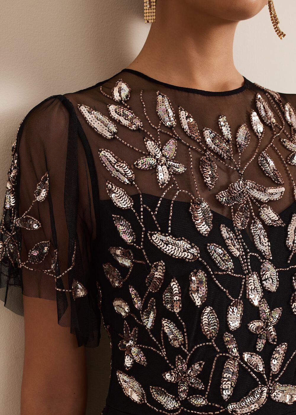 Hilary Black Embellished Midi Dress Black