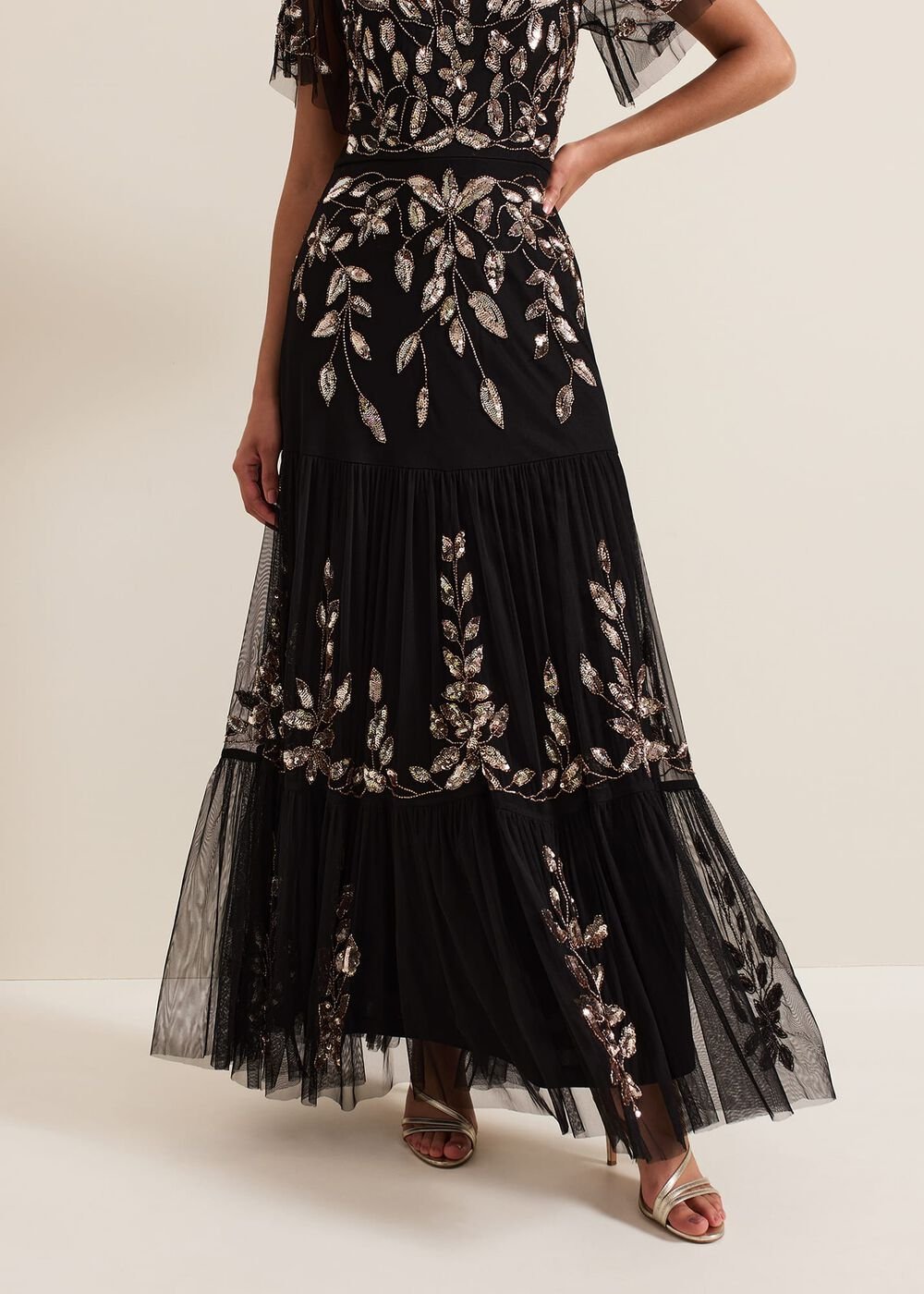 Hilary Black Embellished Midi Dress Black