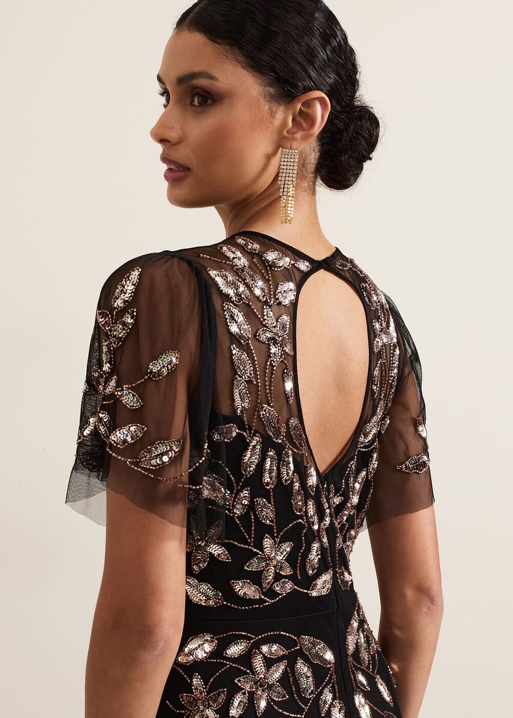 Hilary Black Embellished Midi Dress Black