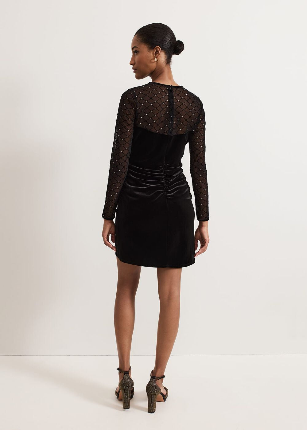 Ambrose Black Velvet Lattice Mini Dress Black