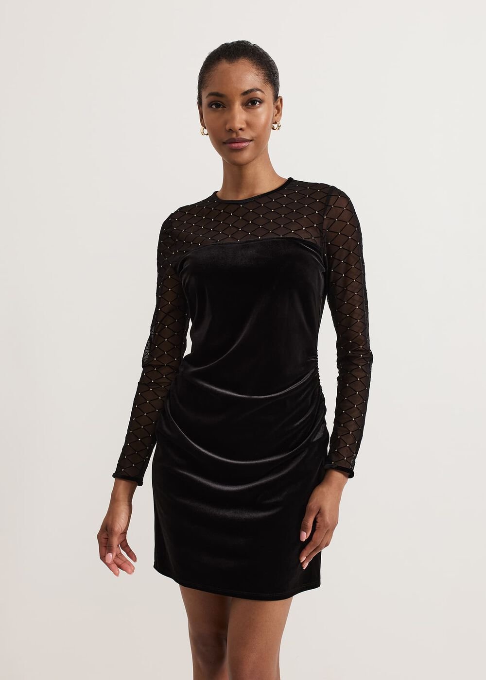 Ambrose Black Velvet Lattice Mini Dress Black