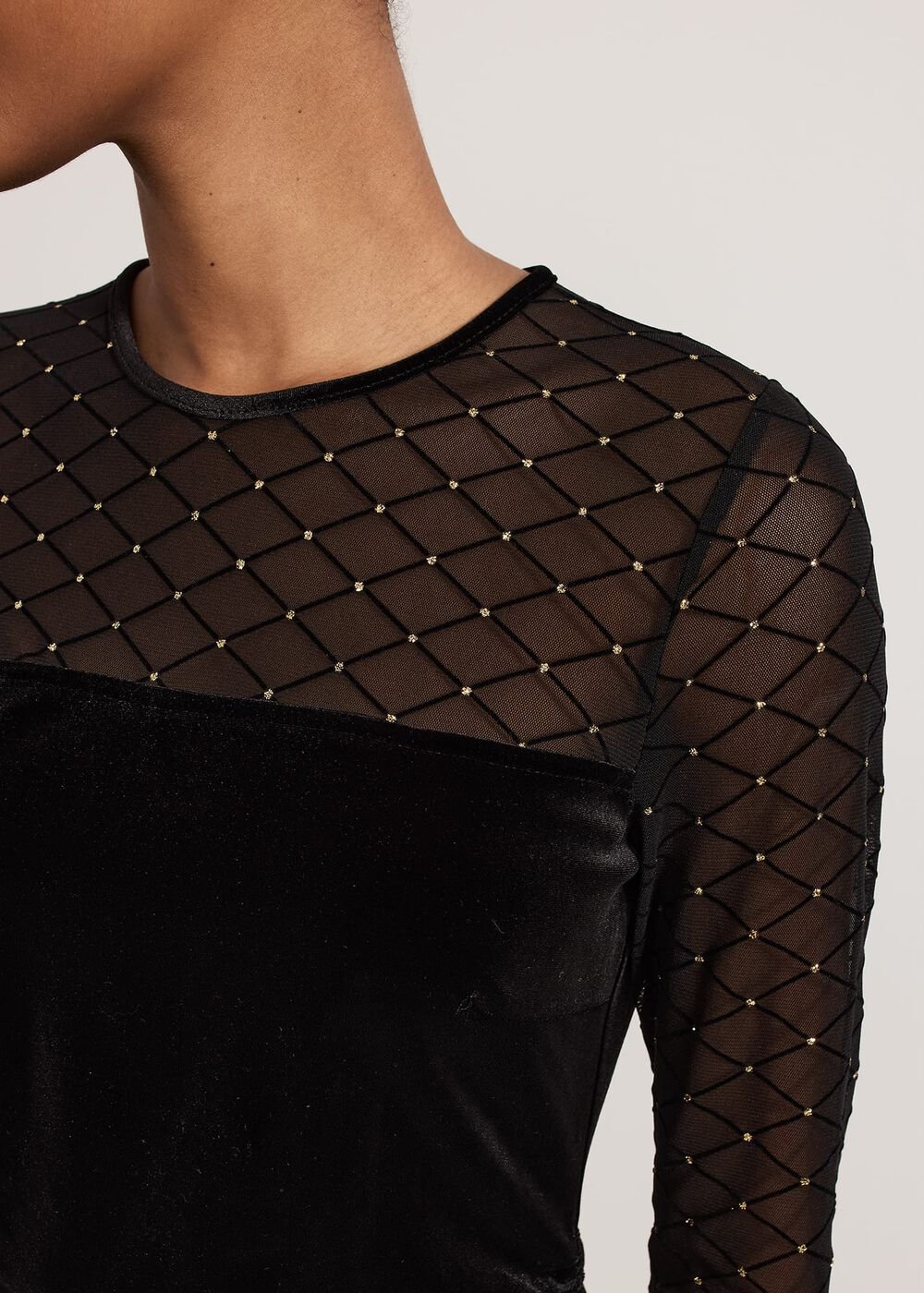 Ambrose Black Velvet Lattice Mini Dress Black