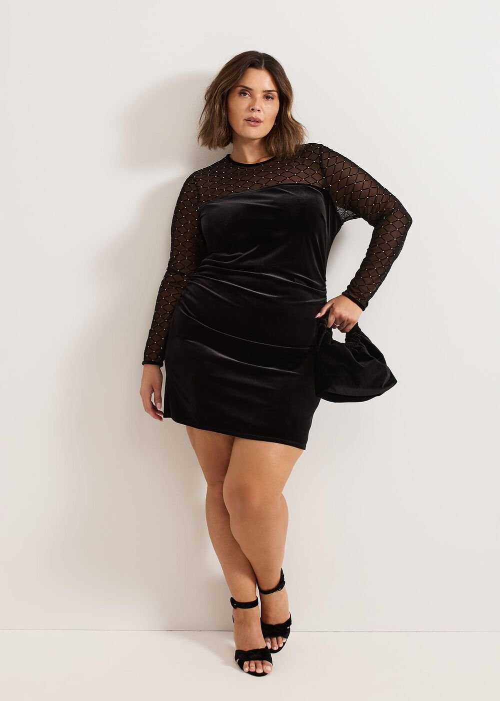 Ambrose Black Velvet Lattice Mini Dress Black