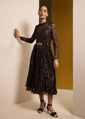 Theodora Leopard Pleat Midi Dress Multi-Coloured