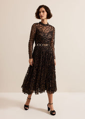 Theodora Leopard Pleat Midi Dress Multi-Coloured