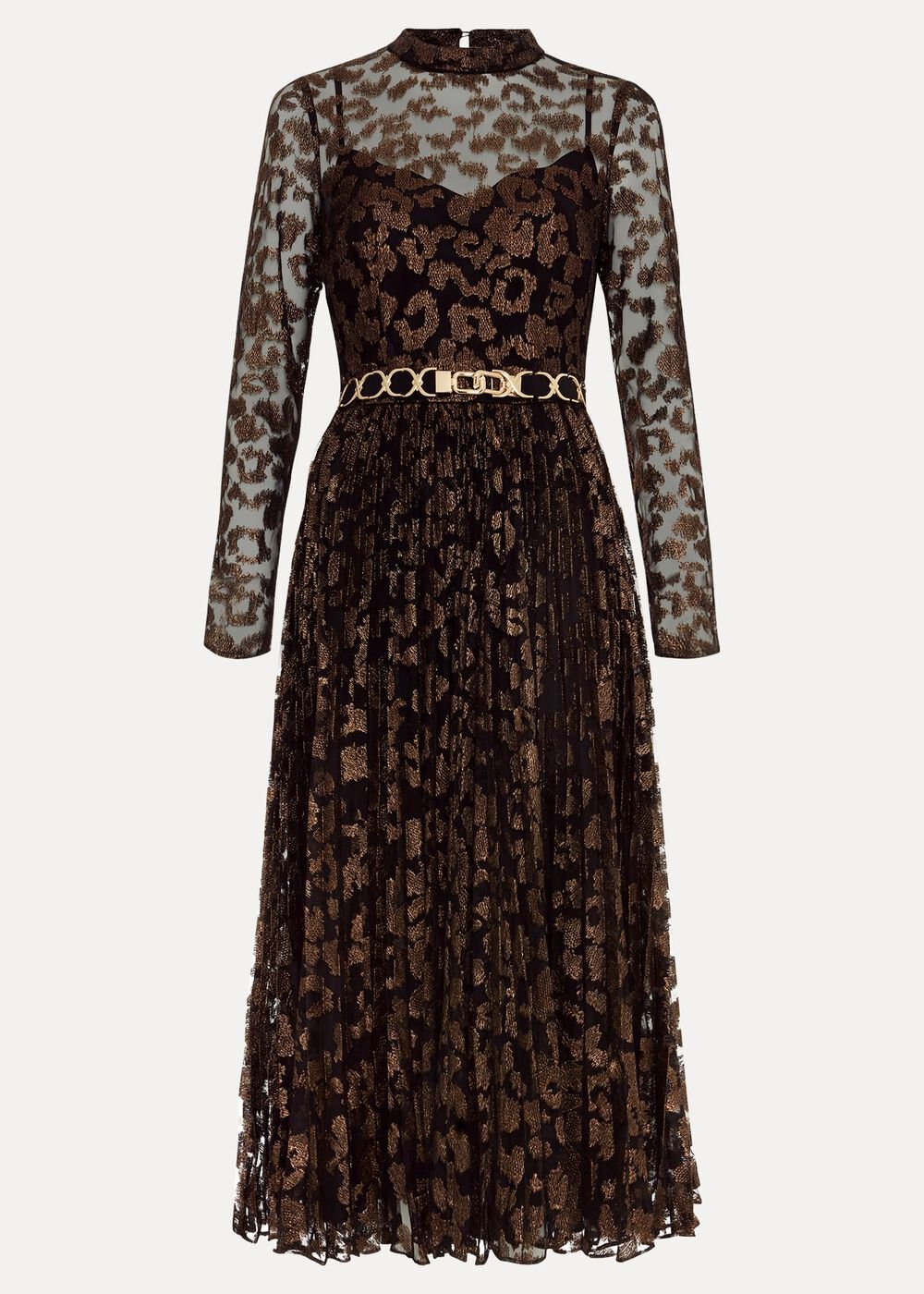 Theodora Leopard Pleat Midi Dress Multi-Coloured