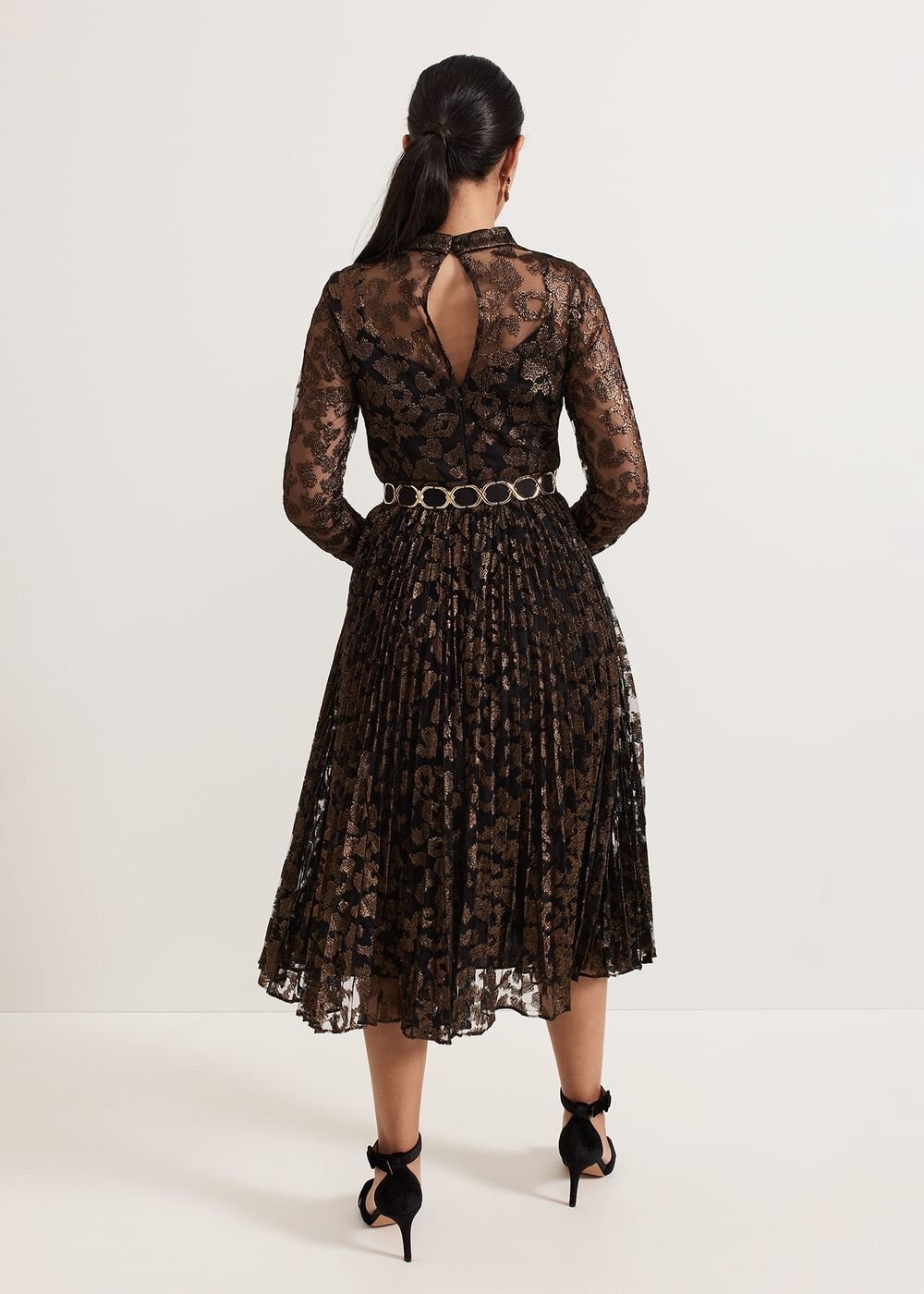 Petite Theodora Leopard Pleat Midi Dress Multi-Coloured