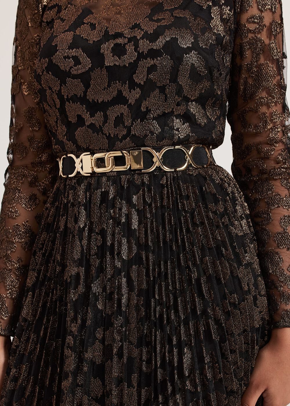 Petite Theodora Leopard Pleat Midi Dress Multi-Coloured