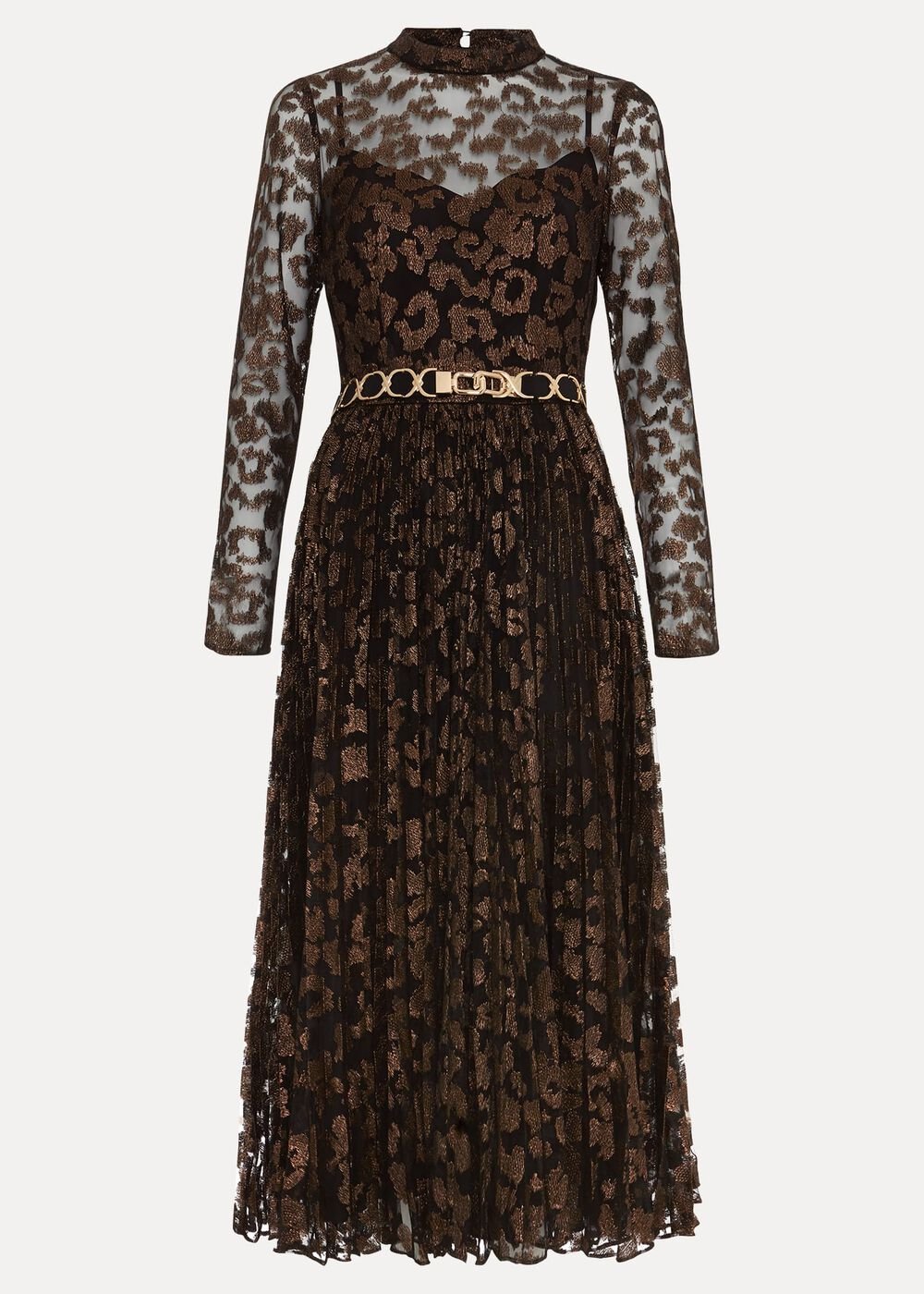 Petite Theodora Leopard Pleat Midi Dress Multi-Coloured