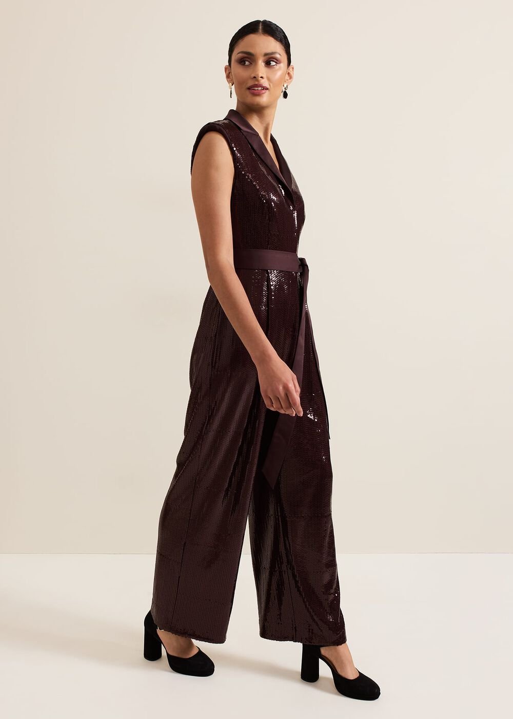 Ivey Burgundy Sequin Jumpsuit Burgundy