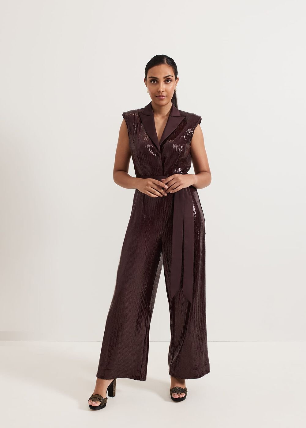 Petite Ivey Burgundy Sequin Jumpsuit Burgundy