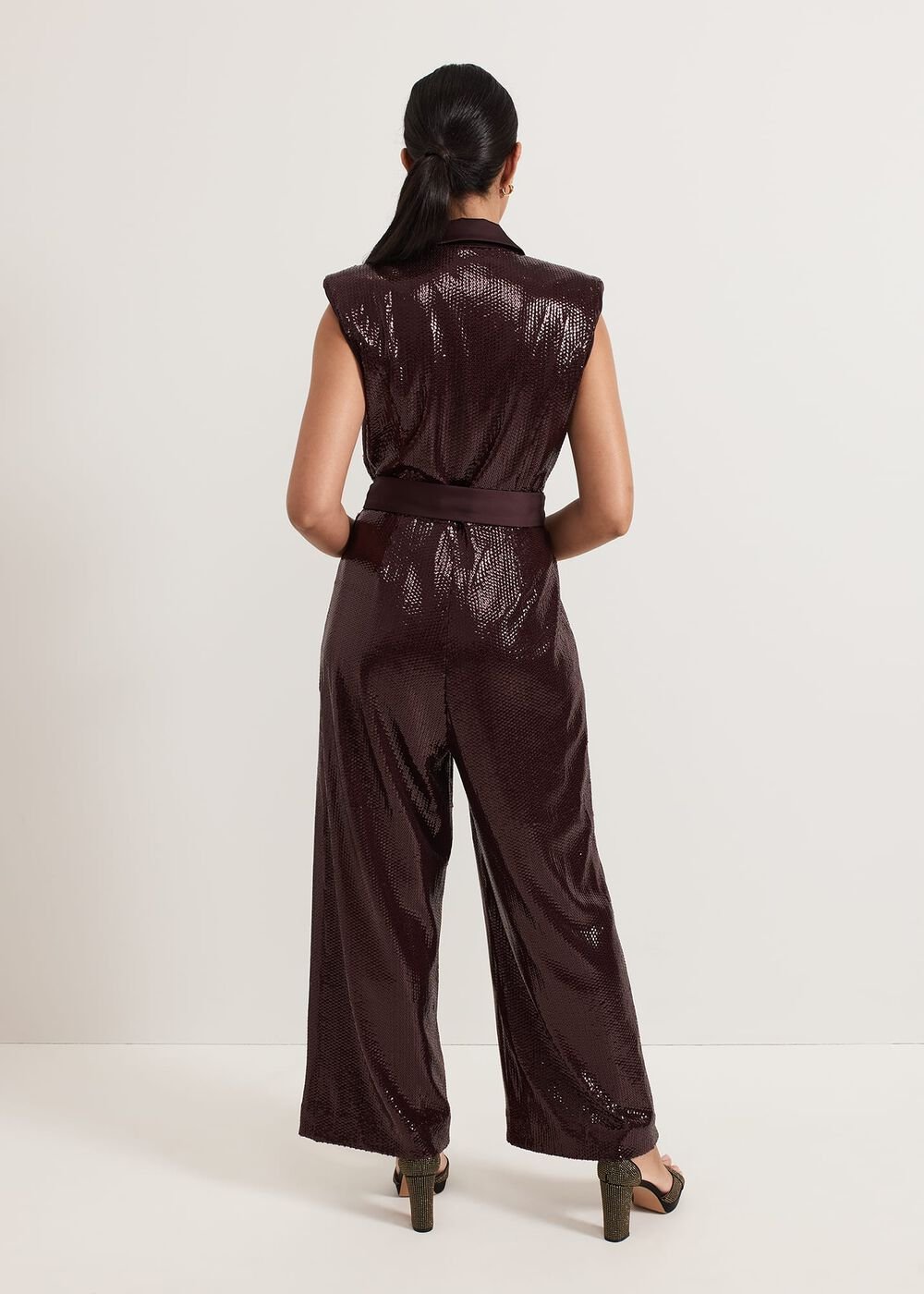 Petite Ivey Burgundy Sequin Jumpsuit Burgundy