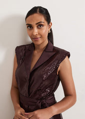 Petite Ivey Burgundy Sequin Jumpsuit Burgundy