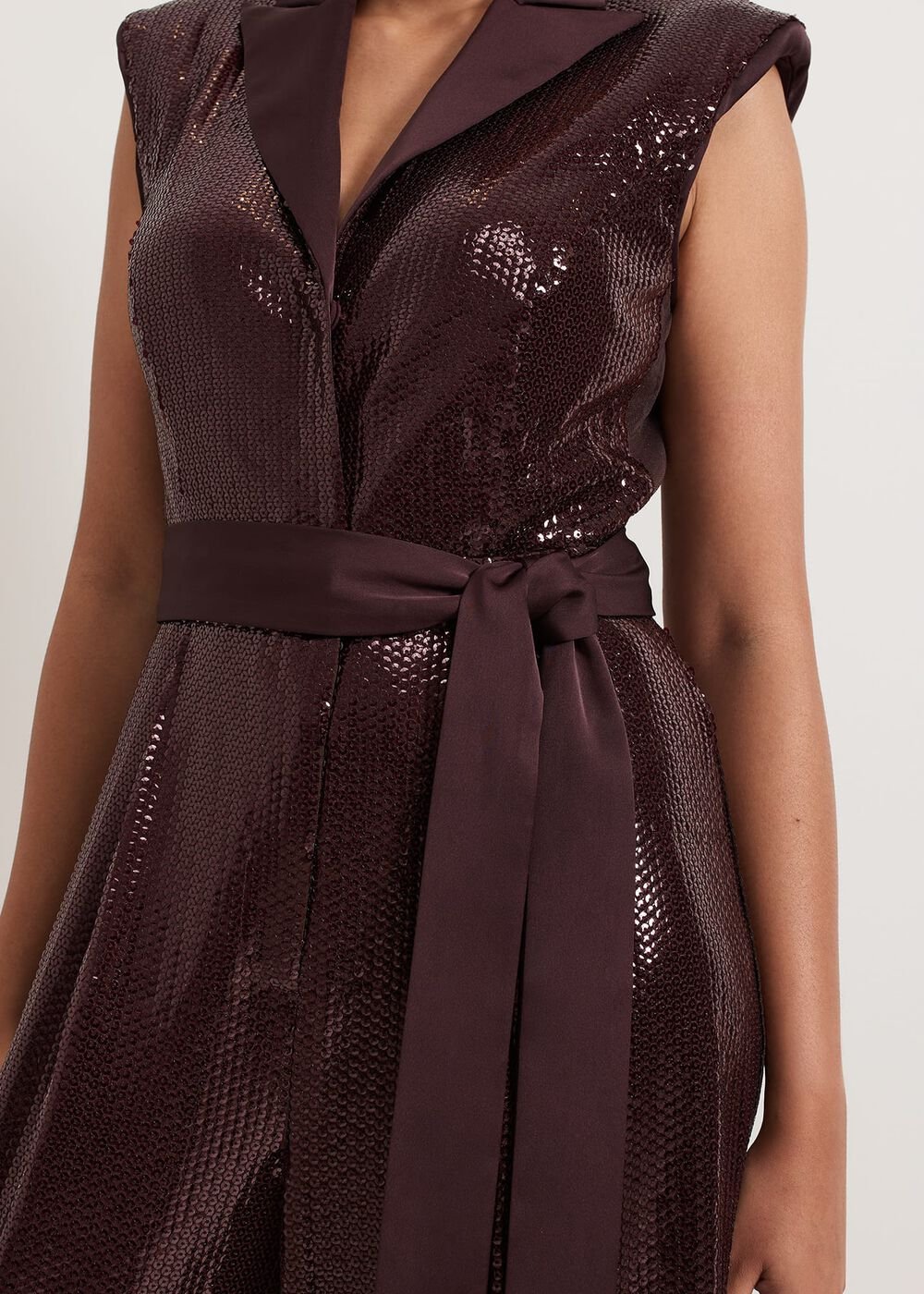 Petite Ivey Burgundy Sequin Jumpsuit Burgundy