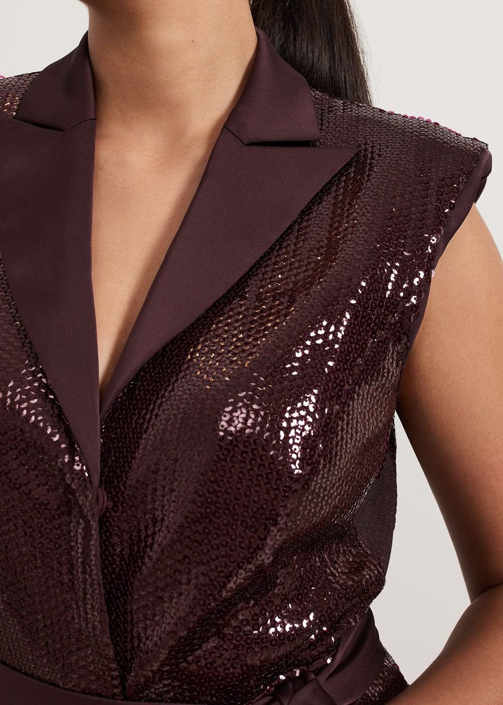 Petite Ivey Burgundy Sequin Jumpsuit Burgundy
