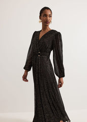 Emre Shimmer Burnout Midi Dress Black/Multi