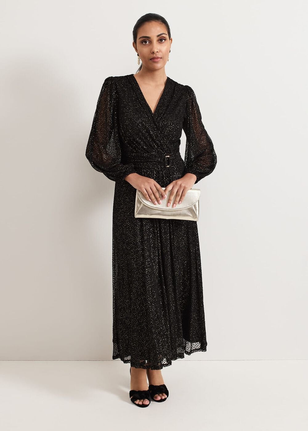 Petite Emre Shimmer Burnout Midi Dress Black/Multi