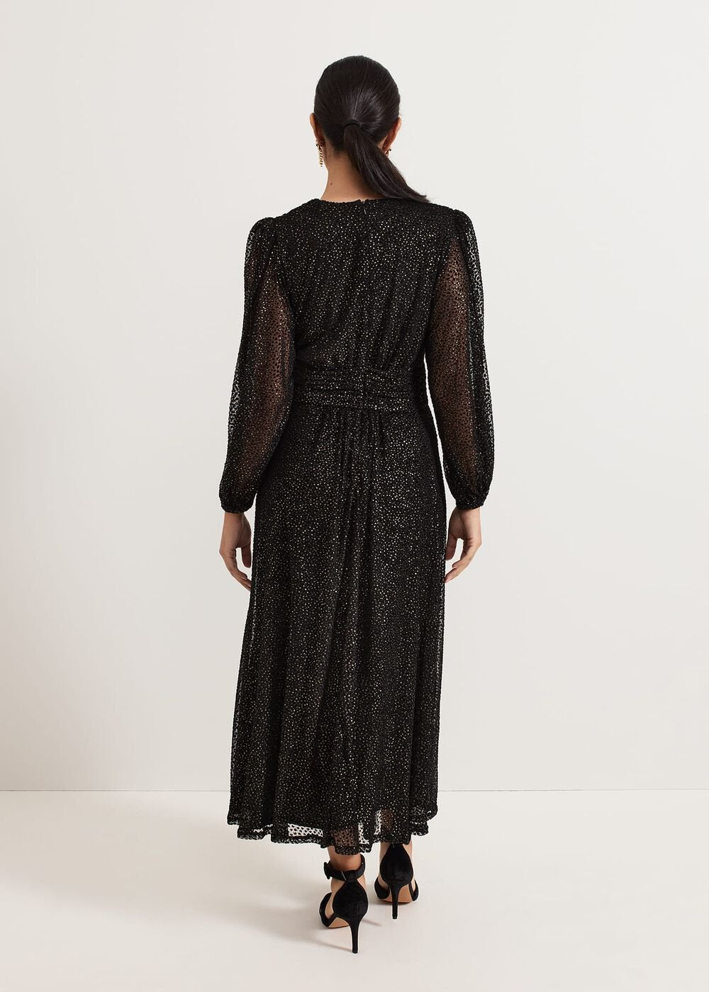Petite Emre Shimmer Burnout Midi Dress Black/Multi