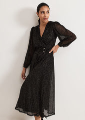 Petite Emre Shimmer Burnout Midi Dress Black/Multi