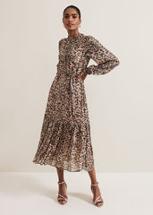 Eve Leopard Print Shimmer Midi Dress Multi-Coloured
