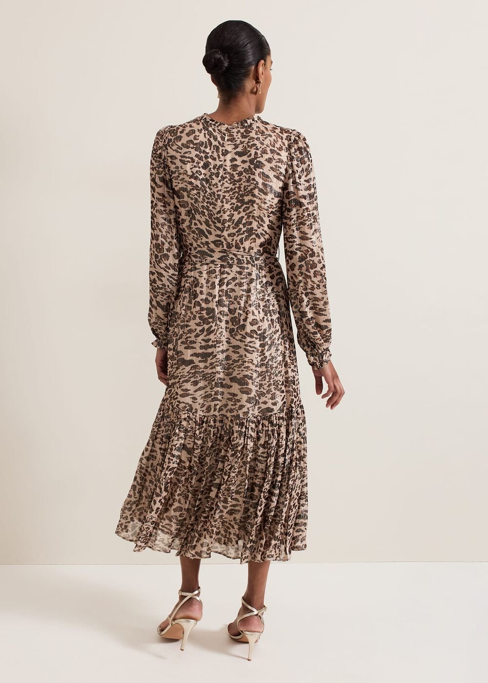 Eve Leopard Print Shimmer Midi Dress Multi-Coloured