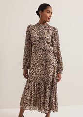 Eve Leopard Print Shimmer Midi Dress Multi-Coloured