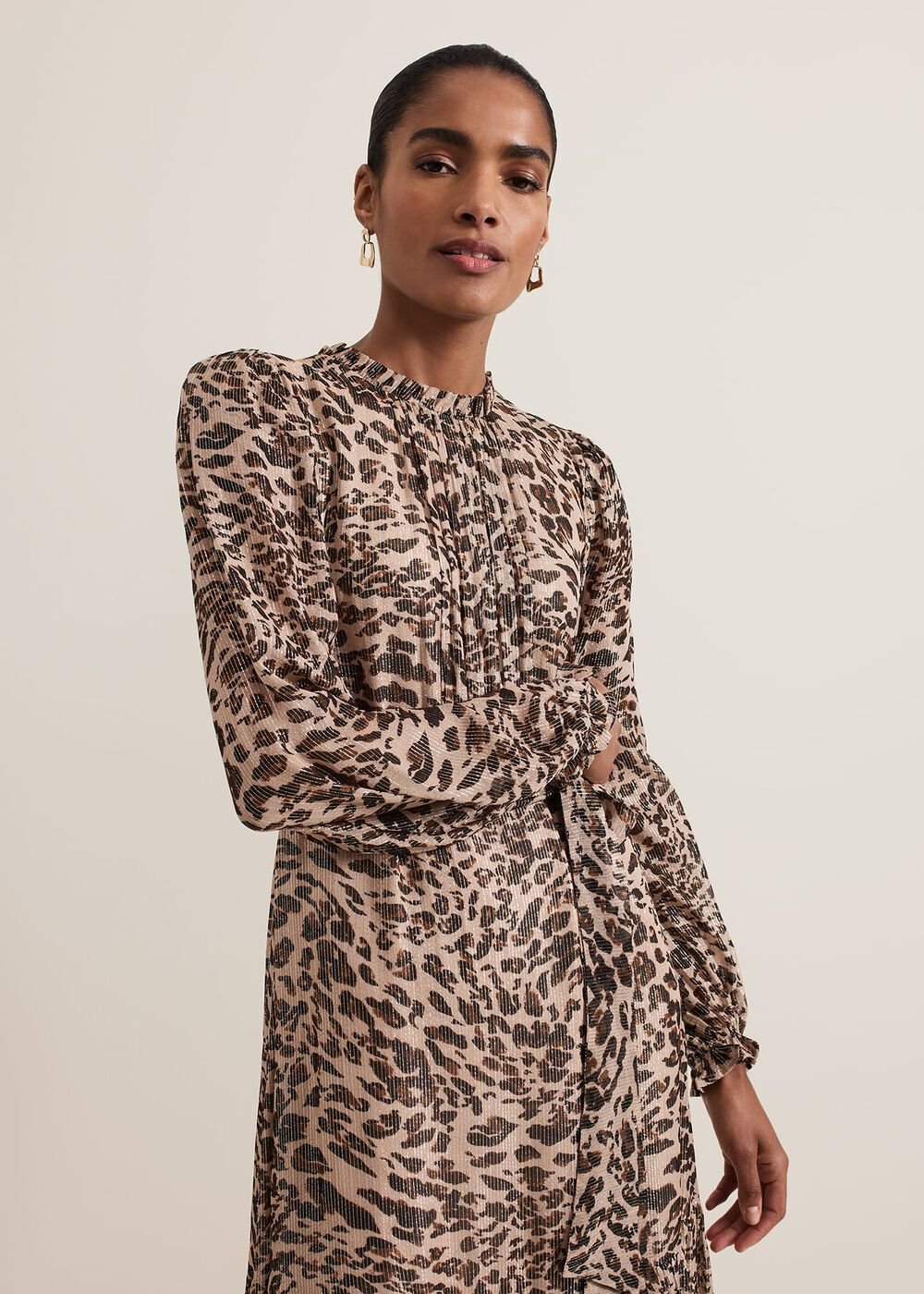 Eve Leopard Print Shimmer Midi Dress Multi-Coloured