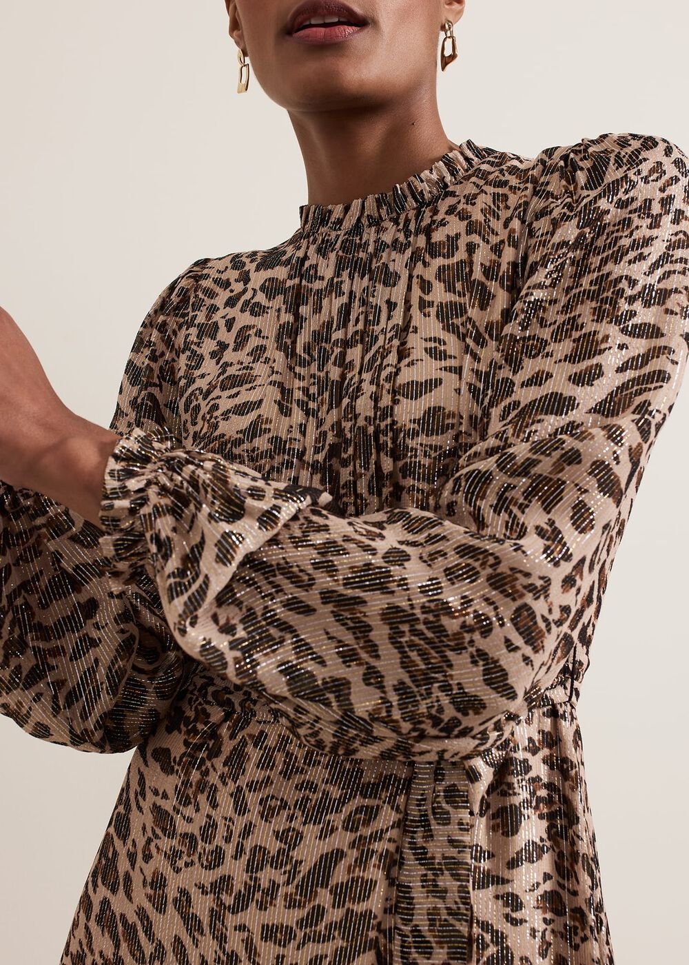 Eve Leopard Print Shimmer Midi Dress Multi-Coloured