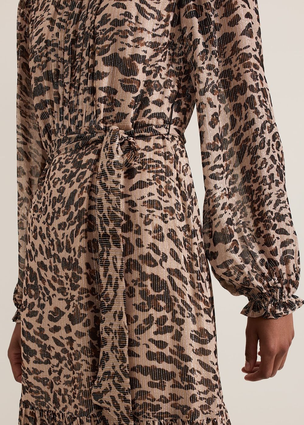 Eve Leopard Print Shimmer Midi Dress Multi-Coloured