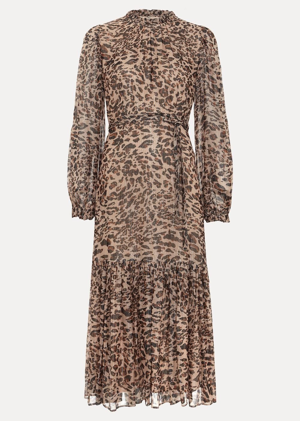 Eve Leopard Print Shimmer Midi Dress Multi-Coloured